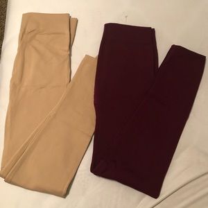 Nude and burgundy leggings